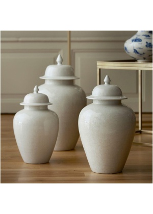 Temple Jar - White Crackled