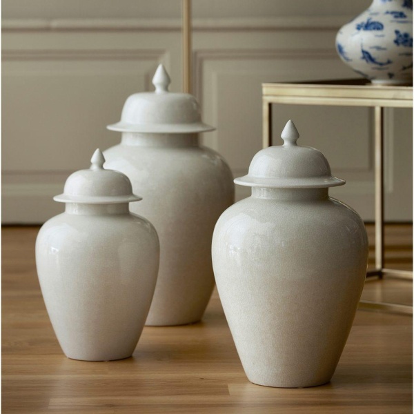 Temple Jar - White Crackled