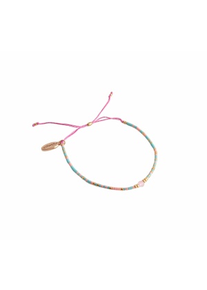 Armbånd med små perler - rosa/turkis/gull