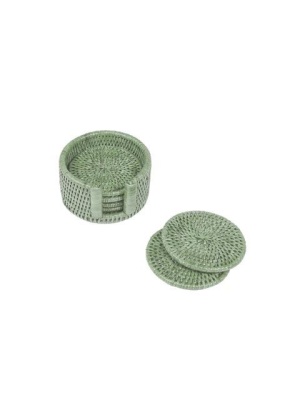 Rattan Round Coaster Set, Green