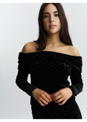 Tale Stud Velour Top - Sort og perler